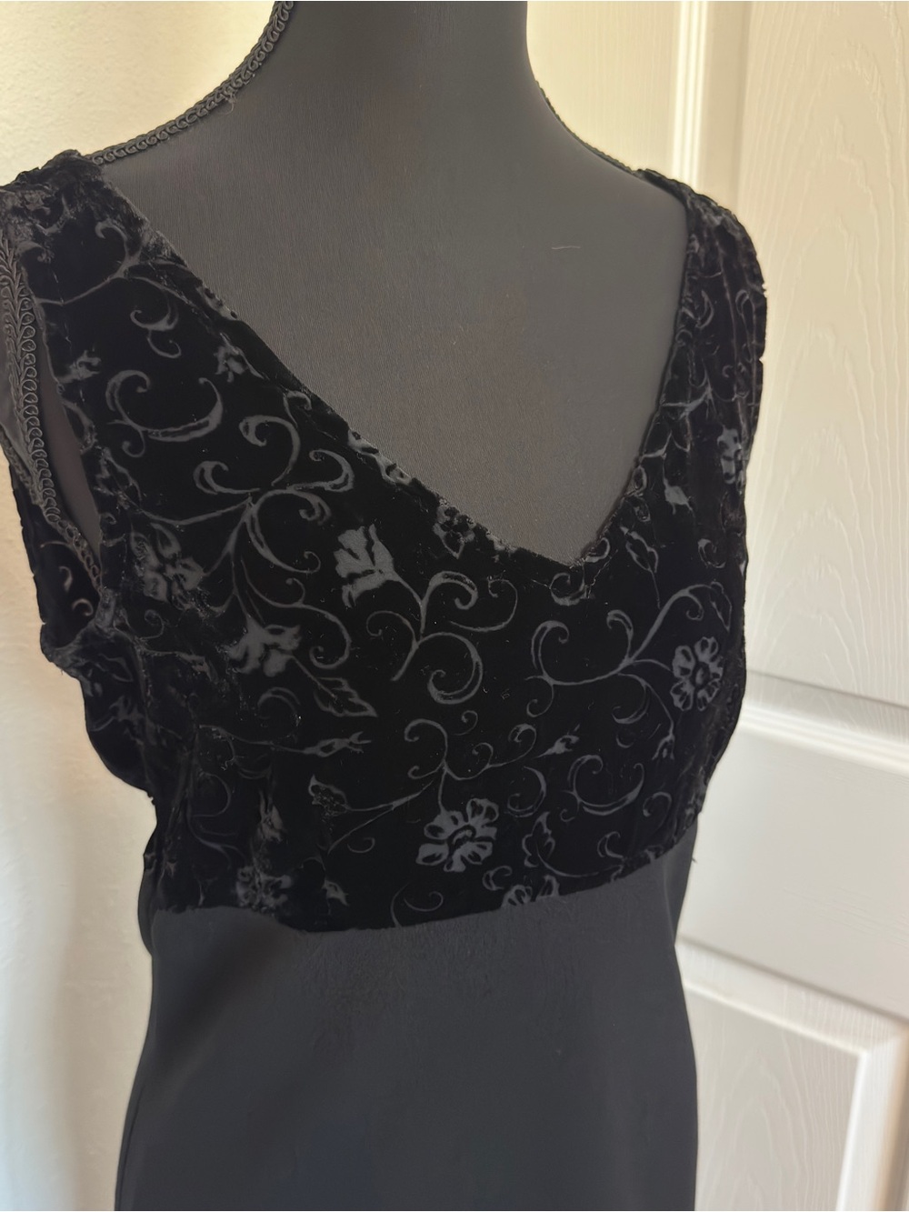 Vintage 90s Johnny Was Collection Silk Maxi Dress Burnout Velvet USA Rare XS - Picture 3 of 7